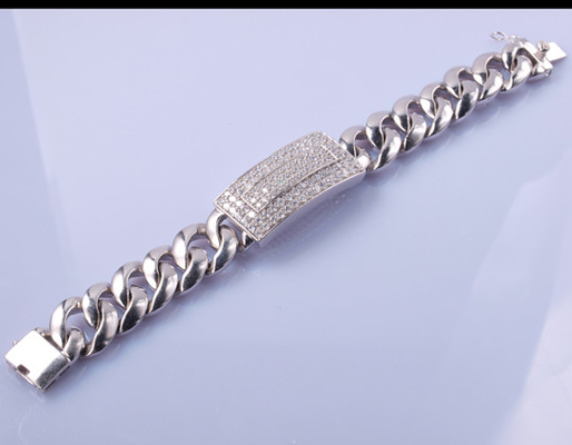 25.7 گرم سنگ های کریستال 925 استرلینگ نقره دستبند شکل مروارید دستبند مردانه سبک های یونیسکس